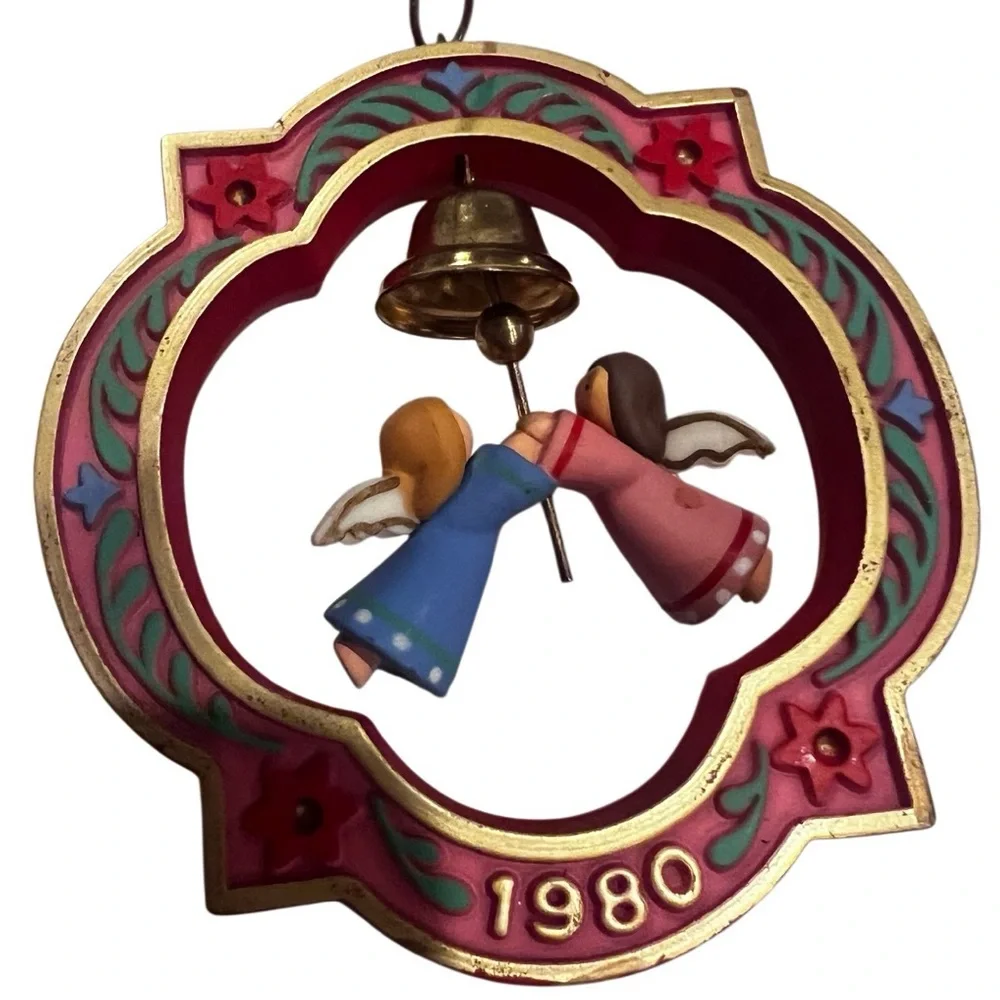 Vintage 1980 Wooden Angel Ornament with Bell